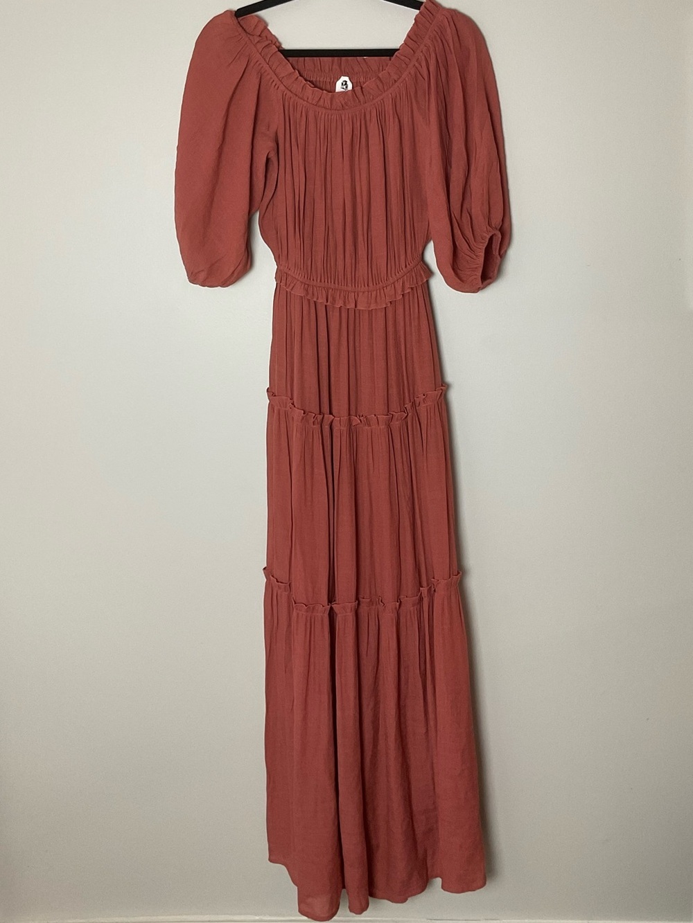 Flawless Rust Tiered Maxi Dress Tiered Puff Sleeves Granola Earthy Boho Hippie S - Picture 2 of 8